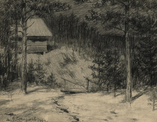Moonlit Night near Irkutsk at a Resettlement Point, 1904. Creator: Boris Vasilievich Smirnov.