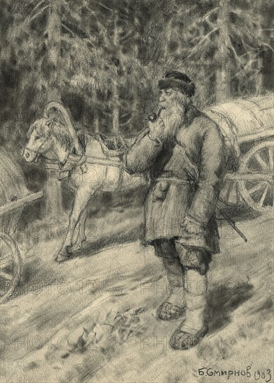 An Old Coachman from a Horse Train on the Great Siberian Road near Irkutsk, 1904. Creator: Boris Vasilievich Smirnov.