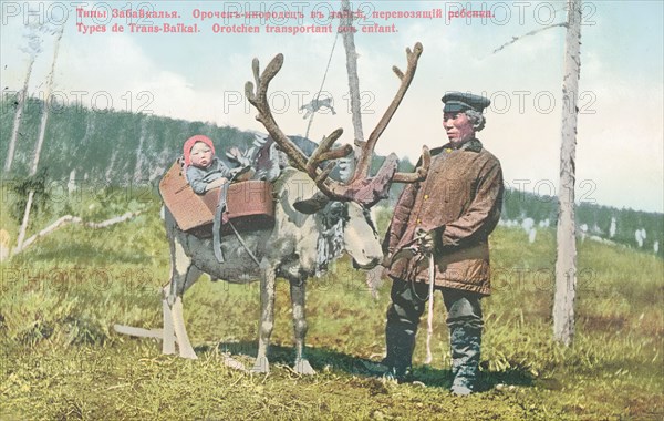 Ethnic Orochen on the Taiga, Transporting a Child, 1904-1917. Creator: Unknown.