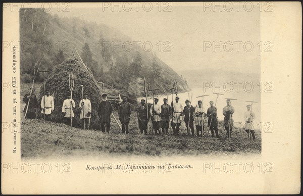 Mowers in Maly Baranchik on Lake Baikal, 1900-1904. Creator: Unknown.