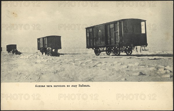 Horse-drawn carriages on the ice of Lake Baikal, 1904-1914. Creator: Unknown.