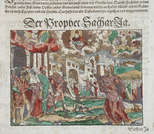 Zechariah's Vision: Christ's Entry into Jerusalem in the Background, 16th century. Creator: Jost Ammon.