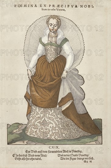 Foemina ex Praecipua Nobi' from Trachtenbuch von Nurnberg (Costume Book of Nuremberg), no CXIX, 1577 Creator: Jost Ammon.