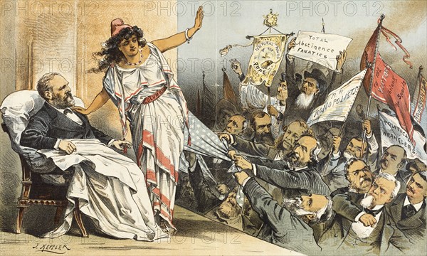 Feinde der Republik..... Cartoon from Puck, between 1880 and 1889. Creator: Joseph Keppler.