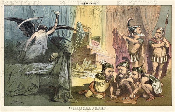 Cartoon from Puck, between 1880 and 1889. Creators: Joseph Keppler, Bernhard Gillam.