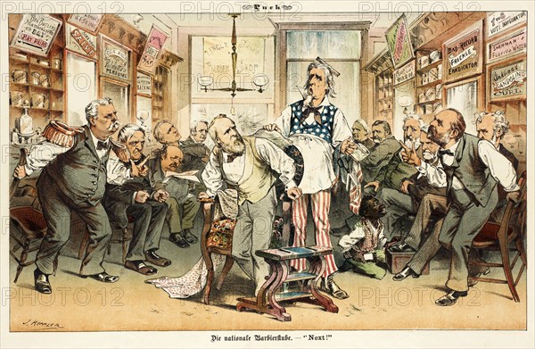Cartoon from Puck, between 1880 and 1889. Creators: Joseph Keppler, Bernhard Gillam.