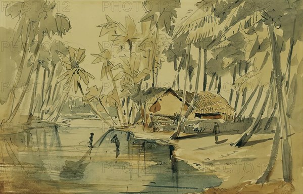 Palm grove in Ceylon (Sri Lanka), 1858. Creator: Joseph Selleny.