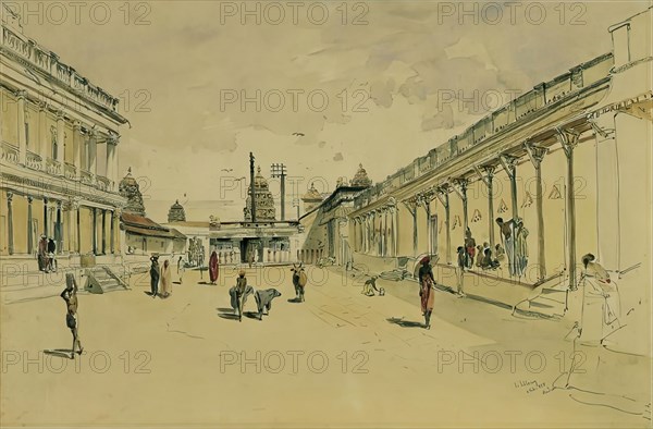 Street in Madras with a temple, 1858. Creator: Joseph Selleny.