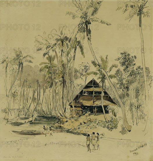 The missionary's house on Puinipet (Ponape) Island, Caroline Islands, 1858. Creator: Joseph Selleny.
