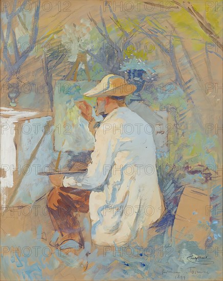 Theodor von Hörmann painting in Taormina, 1894. Creator: Josef Engelhart.