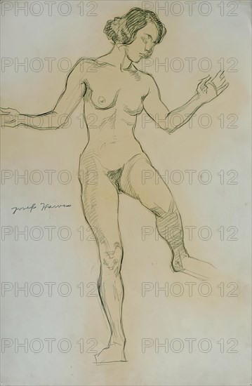 Nude study in dance pose, 1925. Creator: Josef Wawra.