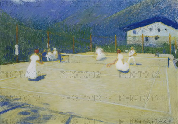 Tennis court in Gossensass, 1908. Creator: Ludwig Ferdinand Graf.