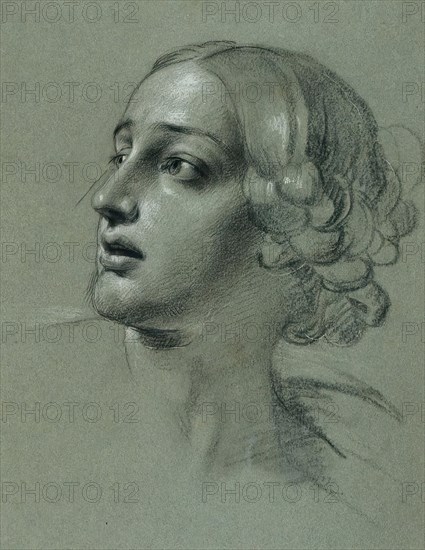 Head study for "Arindal and Daura", around 1820/1855. Creator: Johann Peter Krafft.