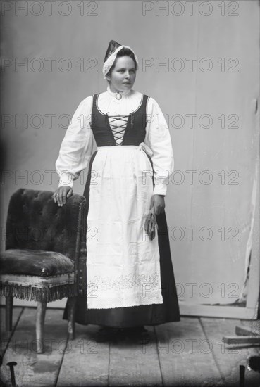 Elise Larsson f Johansson from Rörbäcknäs, Lima parish, Dalarna dressed in..., 1890-1910. Creator: Lars Olsson Akerman.