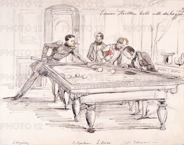 Edman! Which ball do you want scored. Pool scene. (c1850s) Creator: Fritz von Dardel.