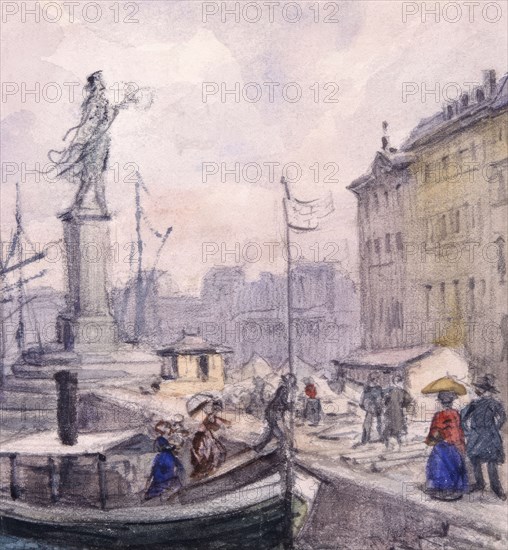 People walking on Skeppsbron. (c1860s).  Creator: Fritz von Dardel.