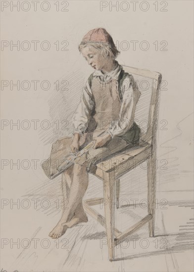 Boy with leather apron on a chair, Orsa, 9 July 1867.  Creator: Julius Kronberg.