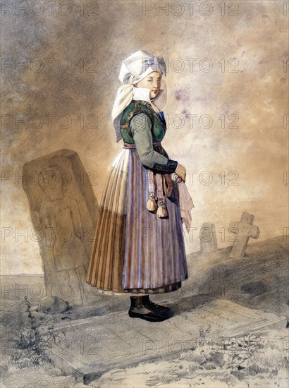 Woman in folk costume from Frosta county in Skåne. Creator: Otto Wallgren.