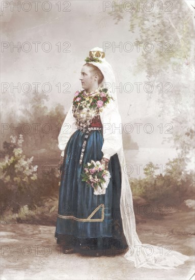 Wedding, Leksand, Dalarna - Bride in traditional dress, 1870-1910.  Creator: Unknown.