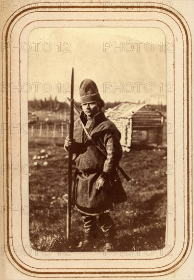 Sami man with spear, 1868. Creator: Lotten von Duben.