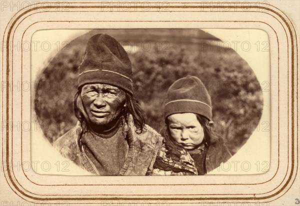 Widow Inga Pantsi with granddaughter, Tuorpon Sami village, 1868. Creator: Lotten von Duben.