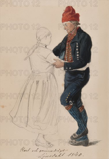 Karl and woman-dressed, Ljusdahl, 1840,  Creator: Vilhelm Wallander.