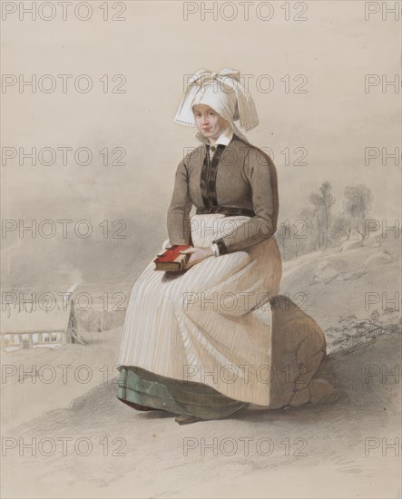 Woman in costume, seated full length, 1810-1857. Creator: Otto Wallgren.