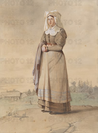 Woman in costume, first half of the 19th century. Creator: Otto Wallgren.