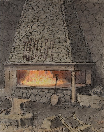 German hearth in amot's mill, 1924-1938. Creator: Ferdinand Boberg.