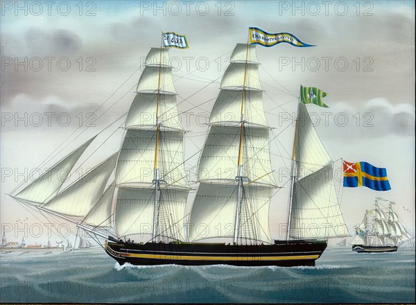 The barque Charlotta Laetitia from Gavle, 1841. Creator: Petrus Weyts.