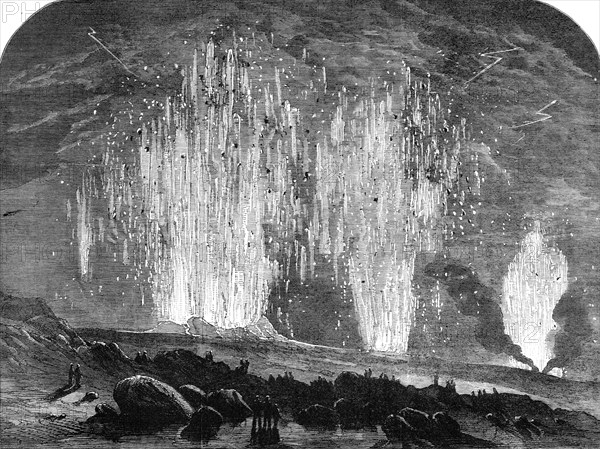 The Eruption of Mount Vesuvius: the Craters at Midnight, 1862. Creator: Unknown.