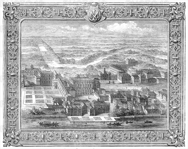 Scene from Mr. Mark Lemon's "About London": Whitehall as it appeared before the fire of 1691, (1862) Creator: Unknown.