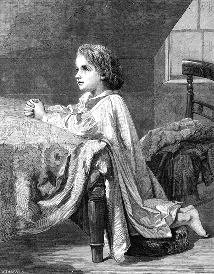 The Child's Prayer, by H. Lejeune, from Mr. Morby's Collection, Royal Exchange..., 1862. Creator: W Thomas.