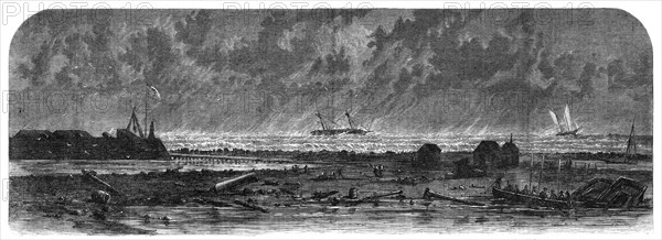 The Civil War in America: Hatteras Spit, with the wreck of the City of New York on the... 1862. Creator: Unknown.