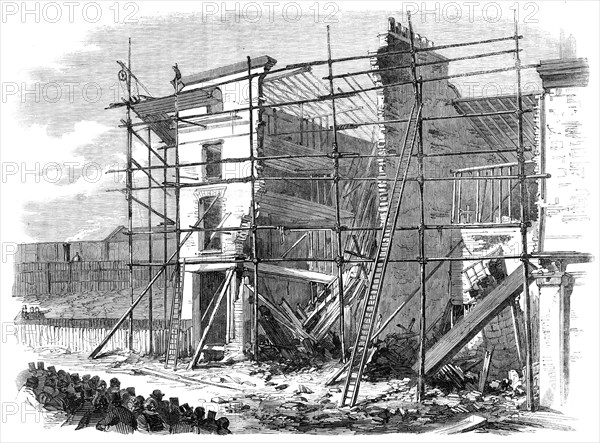 Fall of three houses in Amherst-road, Hackney, 1862. Creator: Unknown.