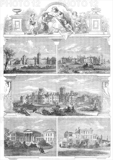 The Five Principal Institutions founded by the late Dr. Andrew Reed, 1862. Creator: Unknown.