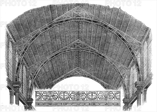 Progress of the International Exhibition Building: ornamentation of roof and railing of..., 1862. Creator: Unknown.