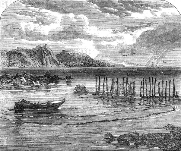 Salmon-fishing on the River Tay: the stake-net, 1862. Creator: Unknown.