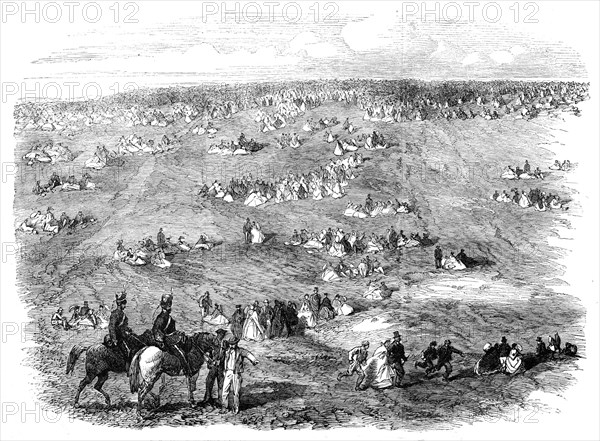 The Volunteer Field-Day at Brighton: people on the Downs, 1862. Creator: Unknown.