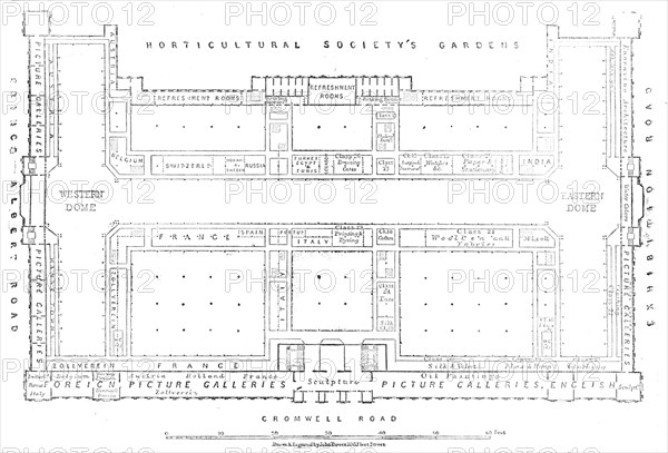 Plan of the galleries of the International Exhibition Building, 1862. Creator: John Dower.