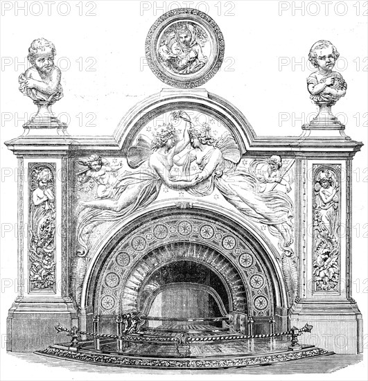 The International Exhibition: white marble mantelpiece and bas-relief executed..., 1862. Creator: Unknown.