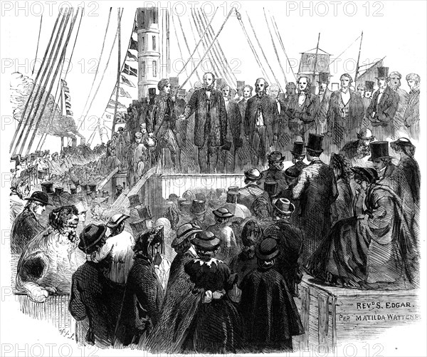 Departure of the Noncomformists from London...for the new colony..., 1862. Creator: Unknown.
