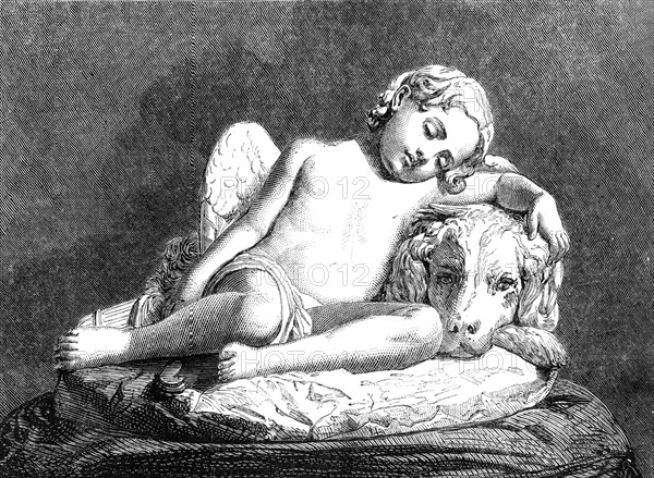 The International Exhibition: "Love Resting on Friendship", sculptured by Professor..., 1862. Creator: Unknown.