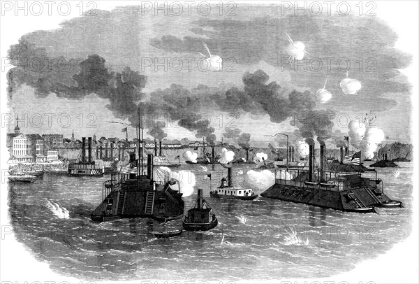 The Civil War in America: destruction of the Confederate flotilla..., 1862. Creator: Unknown.