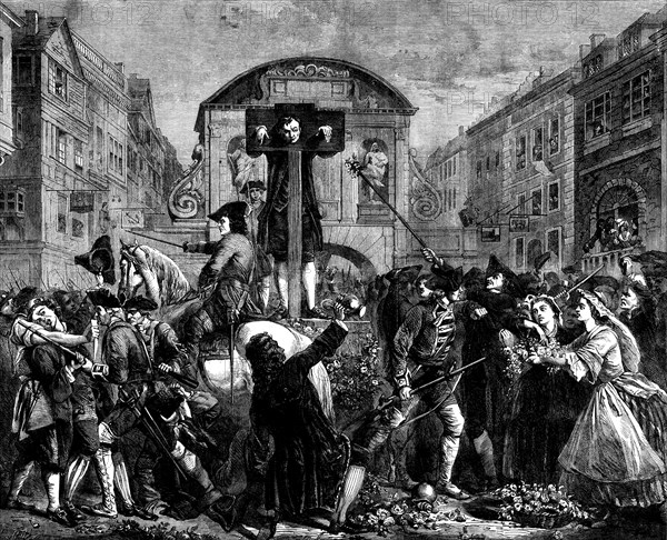 De Foe in the Pillory, by Eyre Crowe, from the exhibition of the Royal Academy, 1862. Creator: E. Skill.