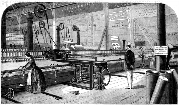 Cotton manufacture: Platt's self-acting mule, or cottonspinning machine, 1862.  Creator: Unknown.