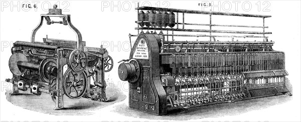 The International Exhibition - cotton manufacture: machinery of Platt Brothers, Oldham, 1862.  Creator: Unknown.