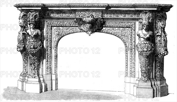 The International Exhibition - marble chimneypiece, by Leclercq, in the Belgian Court..., 1862.  Creator: Unknown.