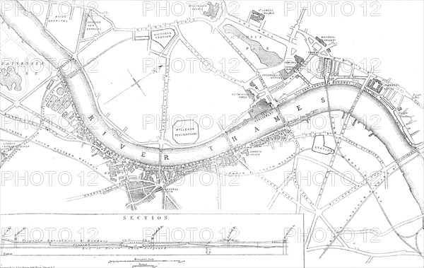 Plan of the Thames Embankment, 1862. Creator: John Dower.