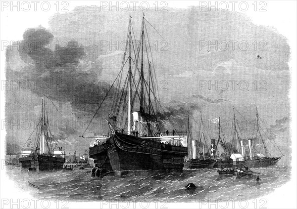 Her Majesty the Queen leaving Greenhithe in the Royal Yacht for Germany, 1862. Creator: Smyth.